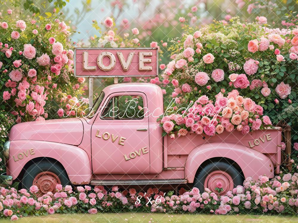 Kate Valentine Pink Truck Love Roses Backdrop Designed by Emetselch