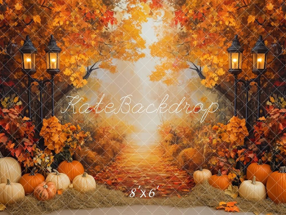 Kate Fall Leaves Pumpkin Pathway Lamp Post Backdrop Designed by Patty Roberts