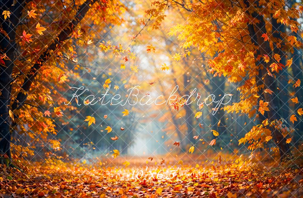 Kate Autumn Maple Forest Fallen Leaves Backdrop Designed by Emetselch