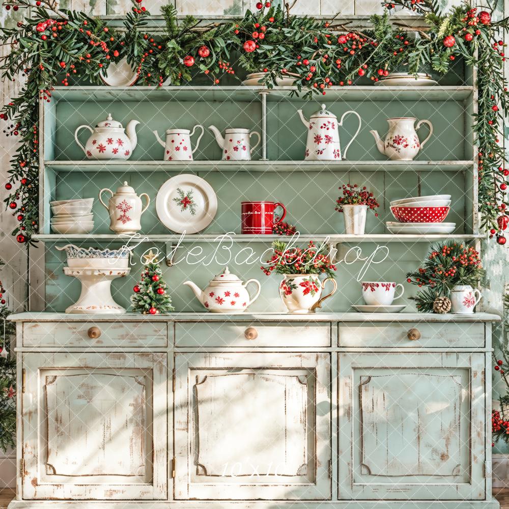 Kate Christmas Kitchen Sunshine Green Cabinets Backdrop Designed by Emetselch