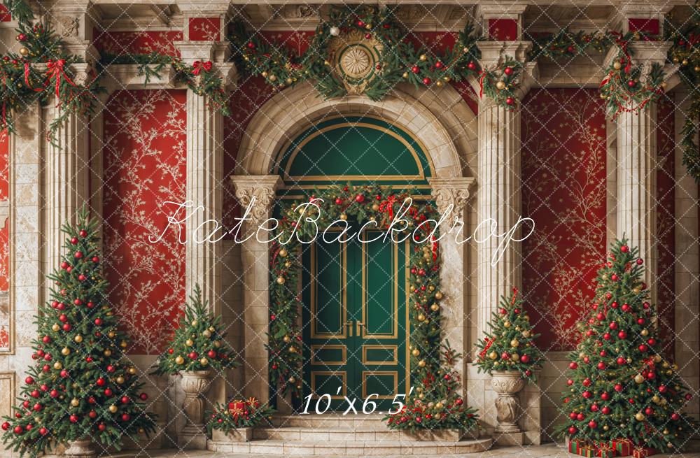 Christmas Green Door Vintage Red Wall Foto Achtergrond Designed by Emetselch