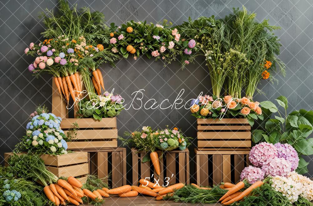 Kate Easter Floral Carrot Vegetable Wood Backdrop Designed by Emetselch