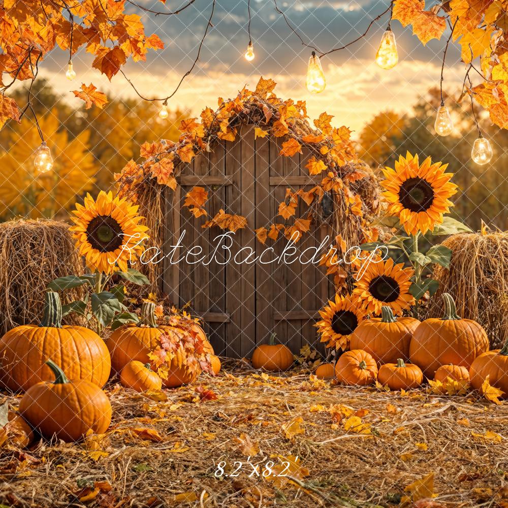 Backdrop autunnale con zucche e girasoli in fattoria progettato da Emetselch