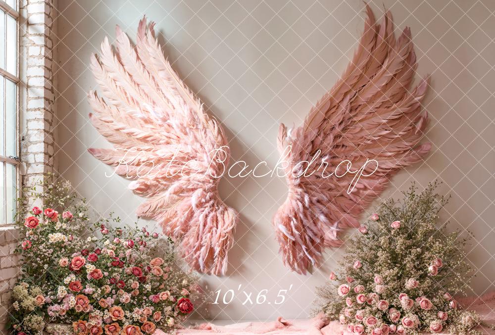 Kate Pink Angel Wings Floral Backdrop Designed by Emetselch