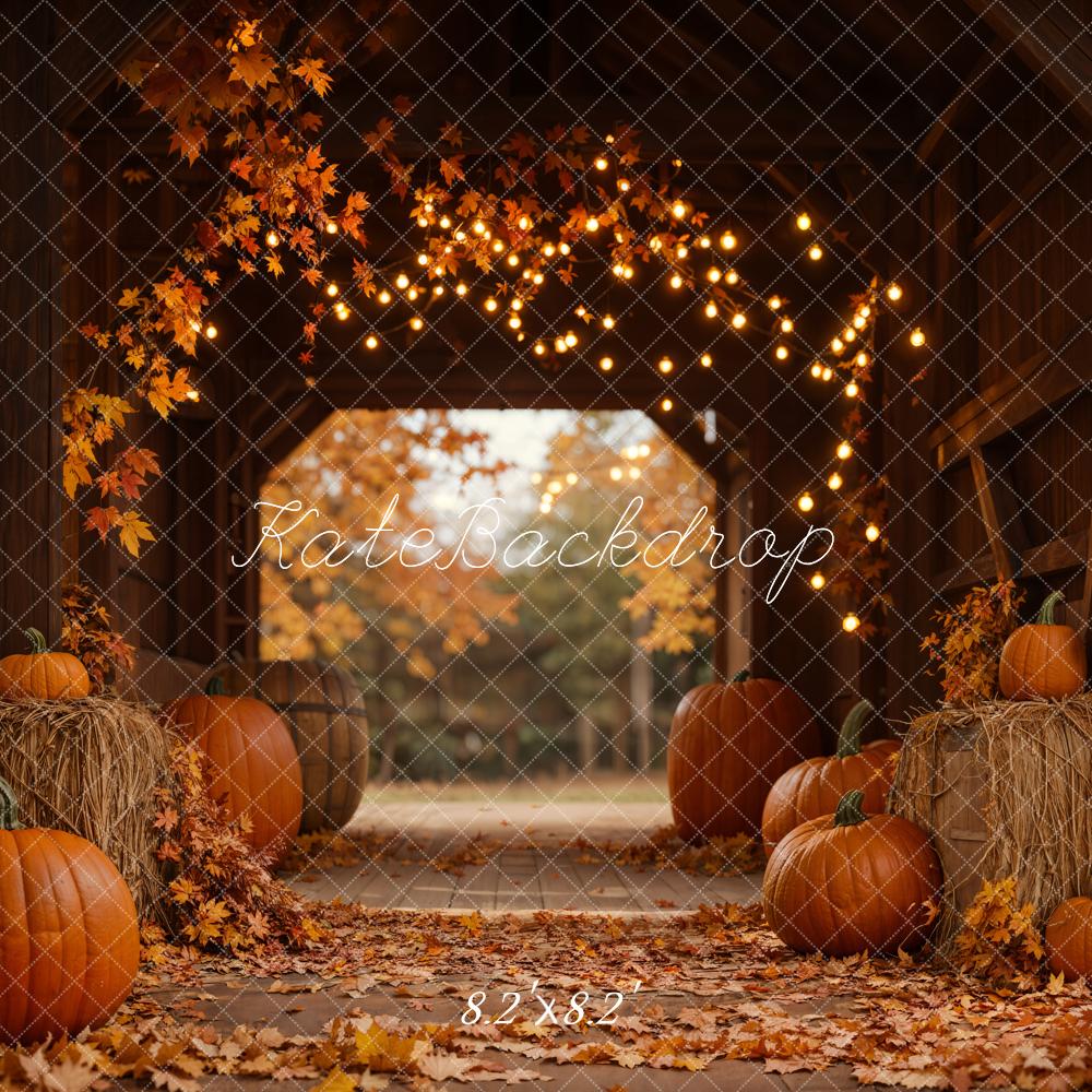 Fall Leaves Pumpkin Barn Lights Foto Achtergrond Designed by Emetselch