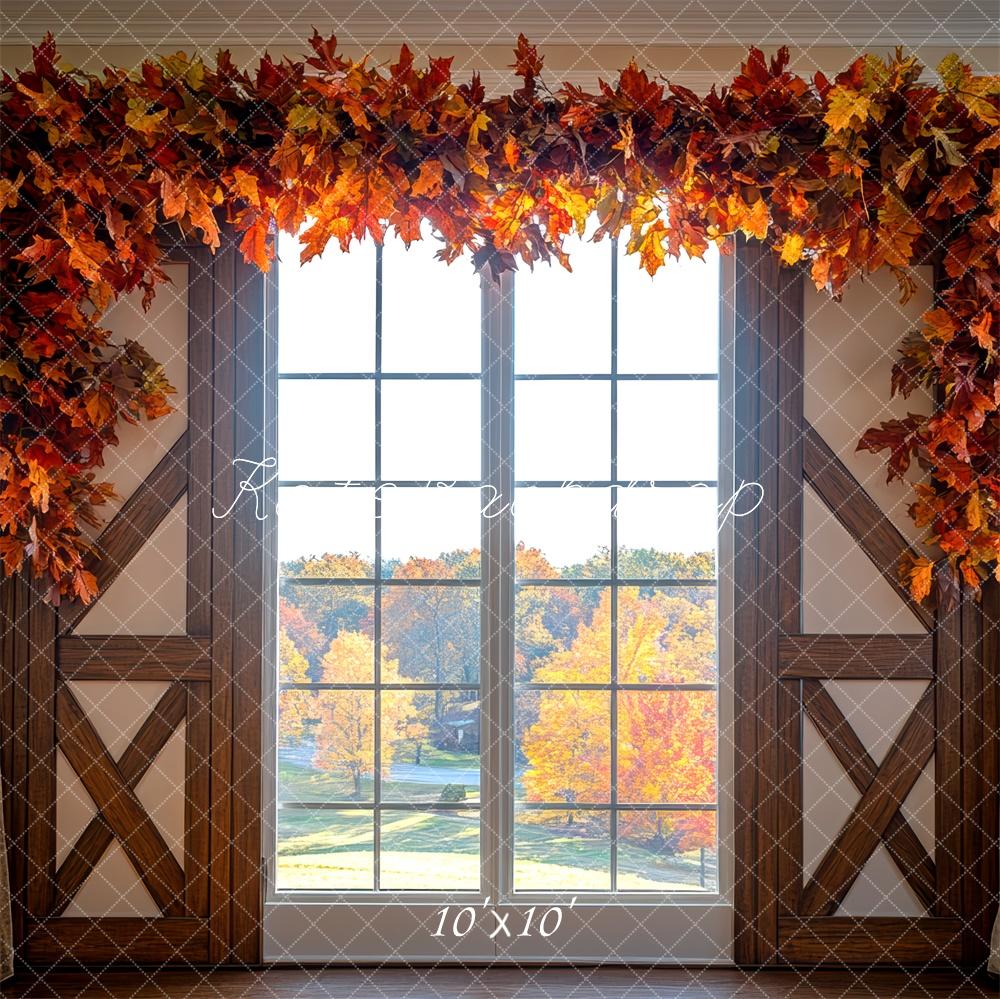 Kate Fall Window Leaf Garland White Barn Door Backdrop Designed by Mini MakeBelieve