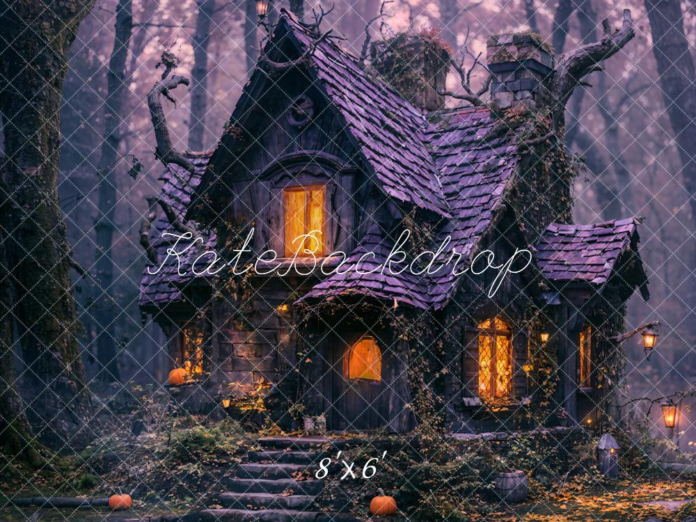 Kate Halloween Night Old Cabin Forest Backdrop Designed by Emetselch