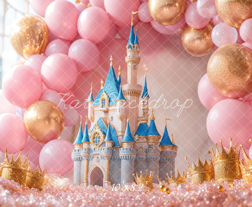 Kate Birthday Castle Pink Balloons Crowns Backdrop Designed by Emetselch