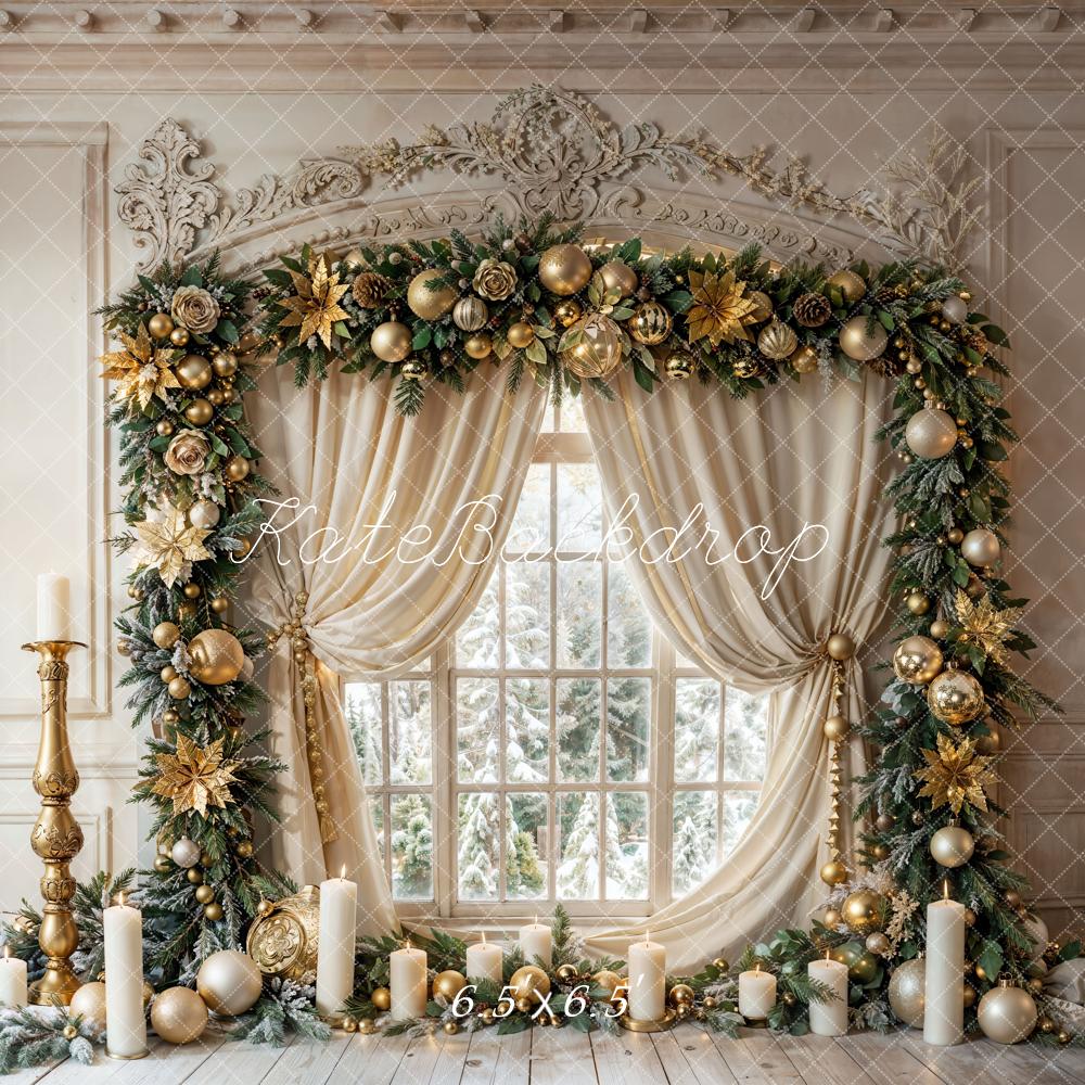 Kate Christmas Vintage White Marble Framed Window Backdrop Designed by Emetselch