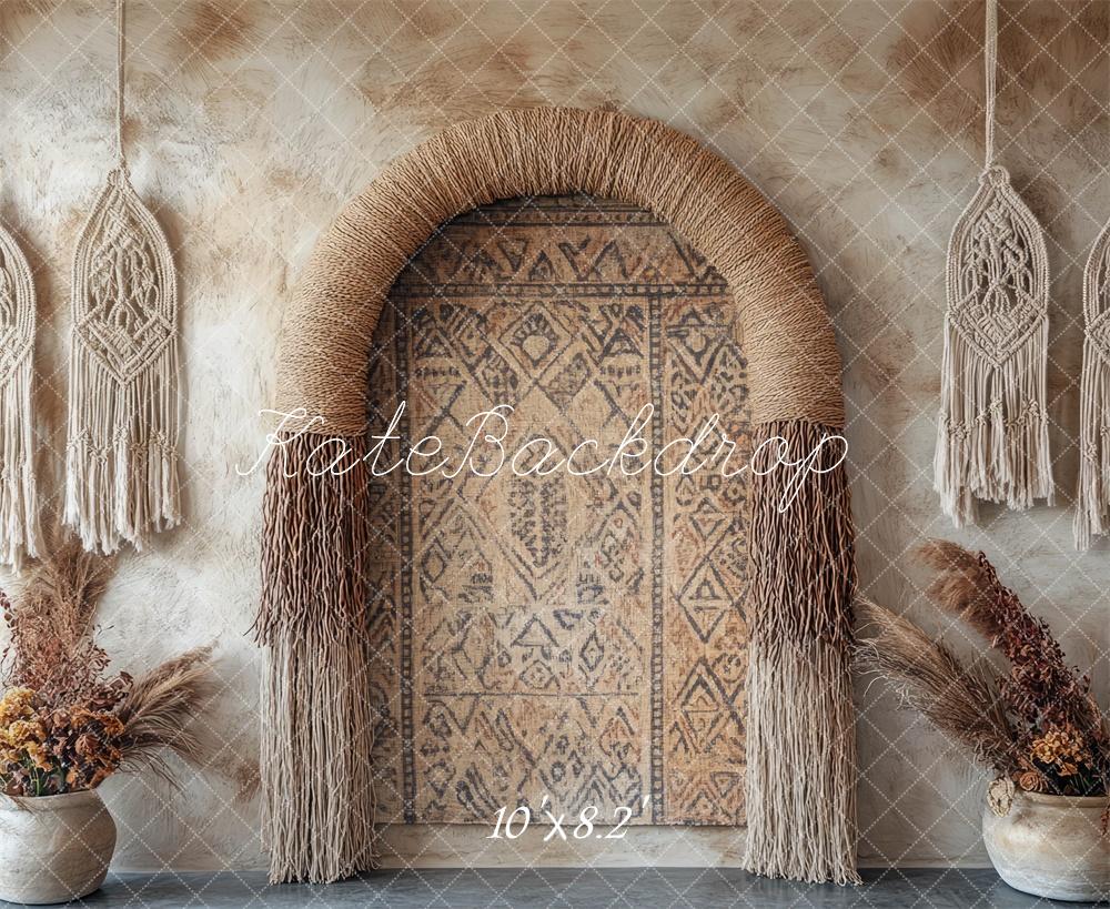 Boho Macrame Arch Pampas Grass Foto Achtergrond Designed by Mini MakeBelieve