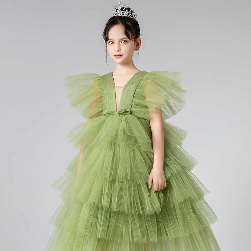 Kate Green V-neck  Kids Cake Dress for Photography