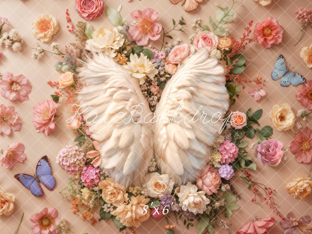 Kate Newborn Angel Wings Floral Floor Backdrop Designed by Emetselch