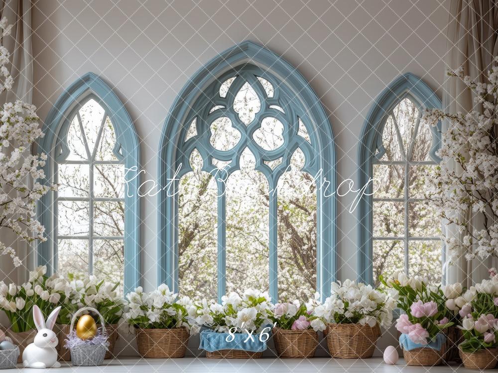 Kate Easter Bunny Floral Retro Window Backdrop Designed by Mini MakeBelieve