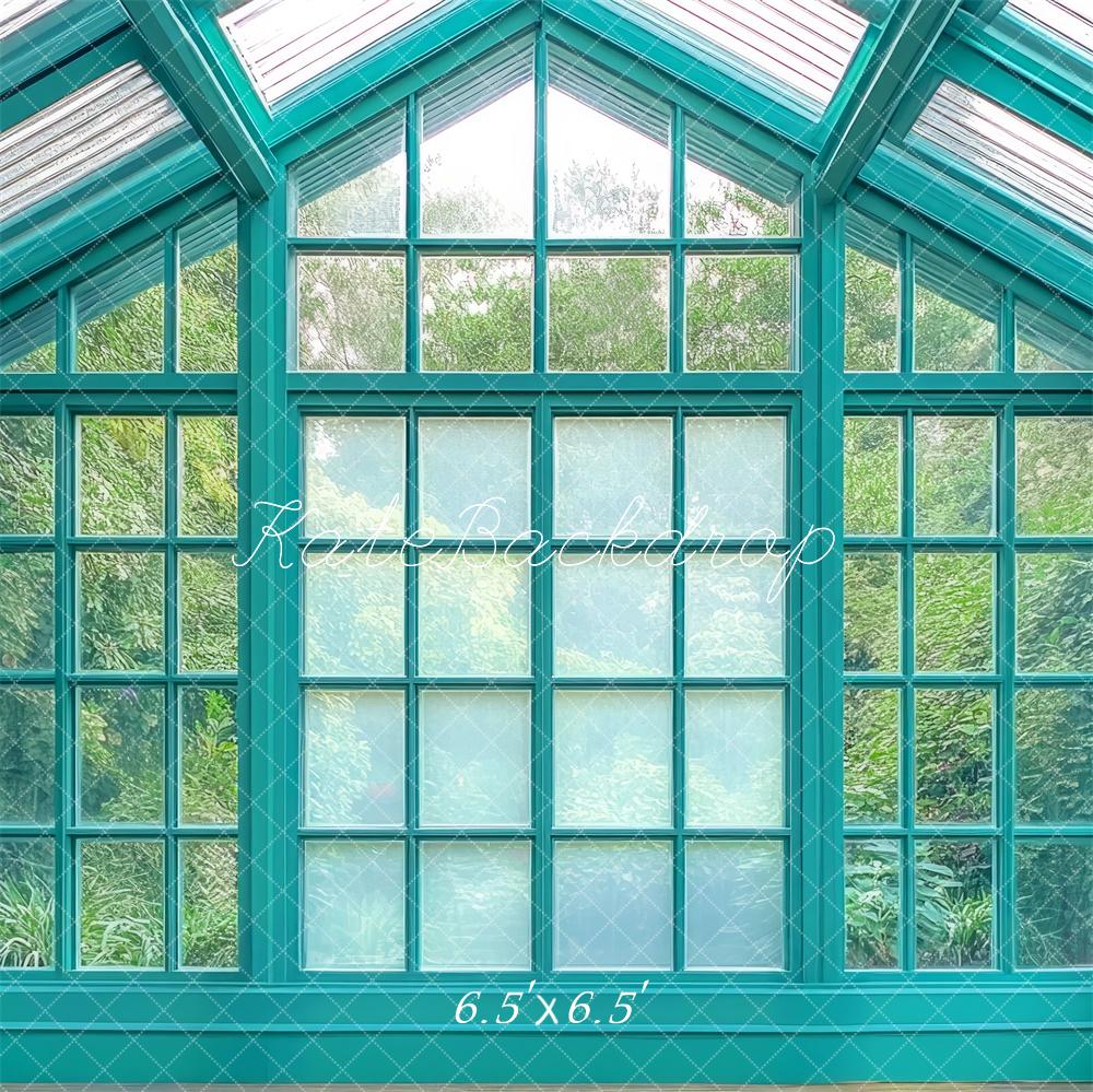 Teal Green House Glass Conservatory Foto Achtergrond Designed by Mini MakeBelieve