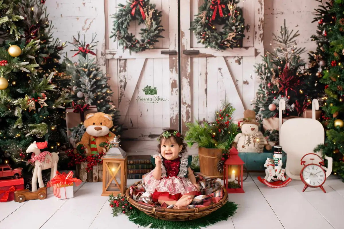 Kate Christmas White Shabby Barn Door Backdrop Designed by Emetselch