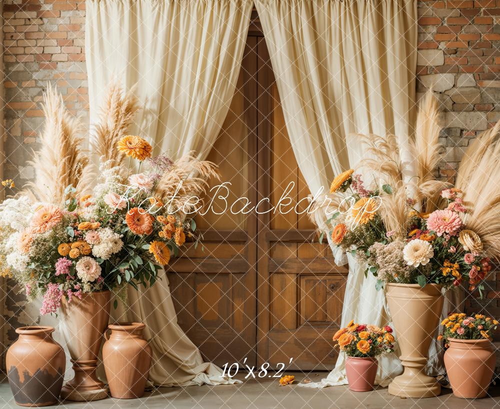 Kate Boho Floral Rustic Curtain Wedding Backdrop Designed by Emetselch