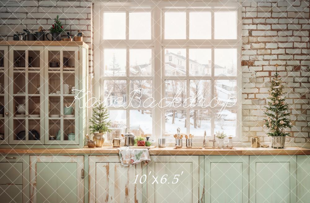 Kate Christmas Kitchen Light Blue Cabinet Window Backdrop Designed by Emetselch