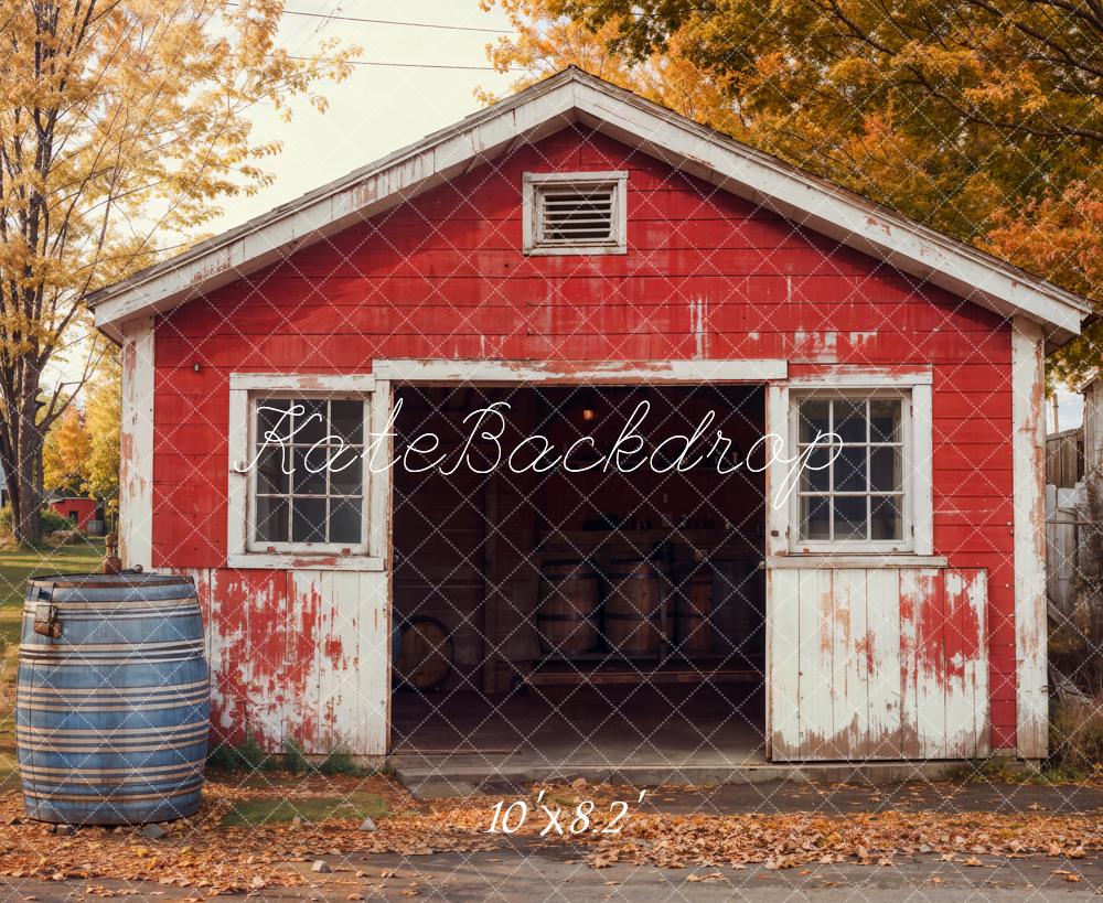 Kate Fall Red Barn Maple Tree Backdrop Designed by Emetselch