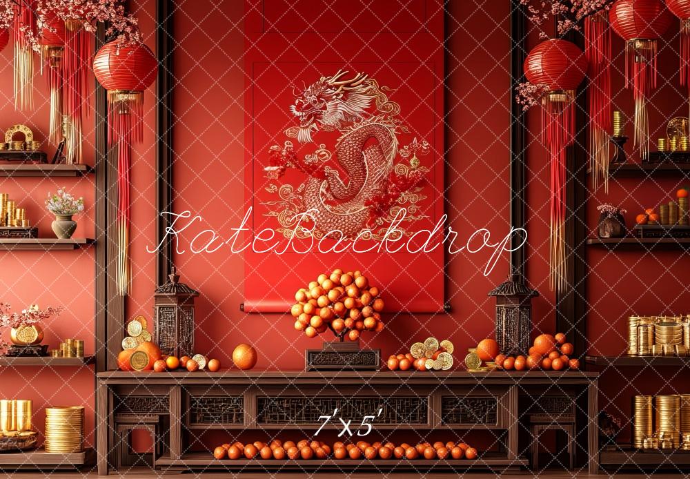 Kate Lunar New Year Dragon Red Backdrop Designed by Mini MakeBelieve