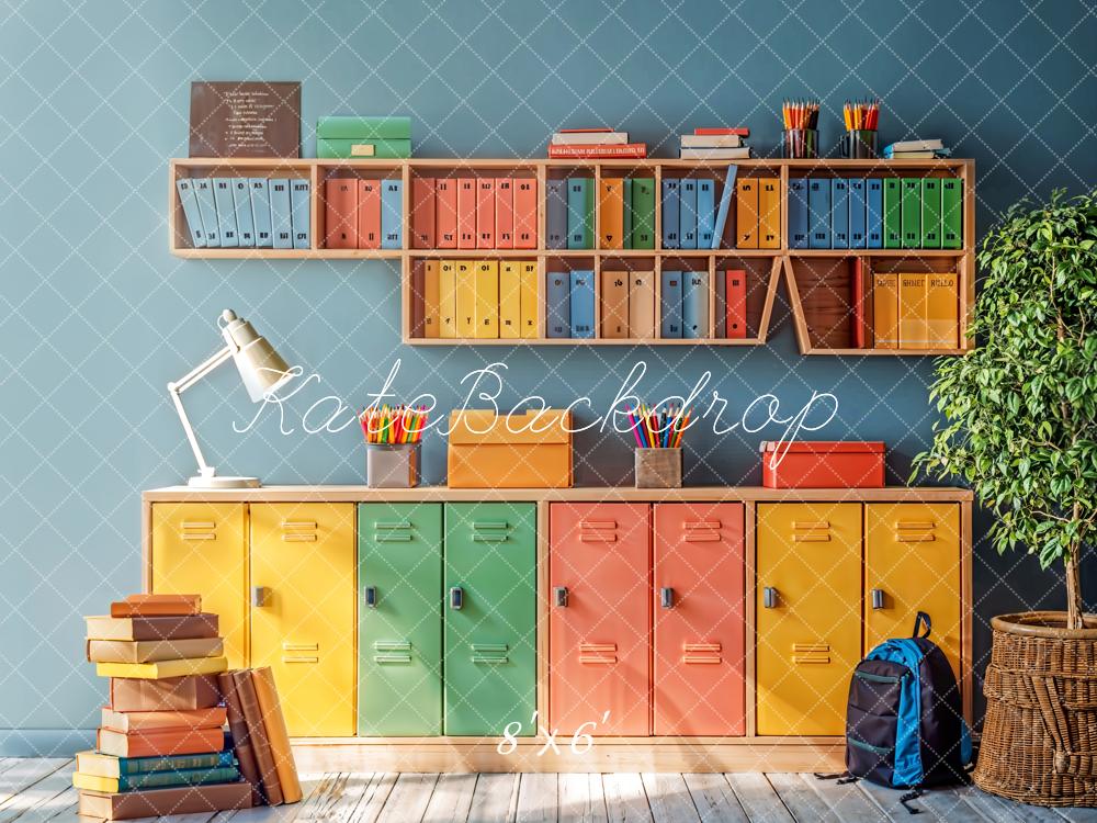 Kate Back to School Colorful Locker Bookshelf Backdrop Designed by Emetselch