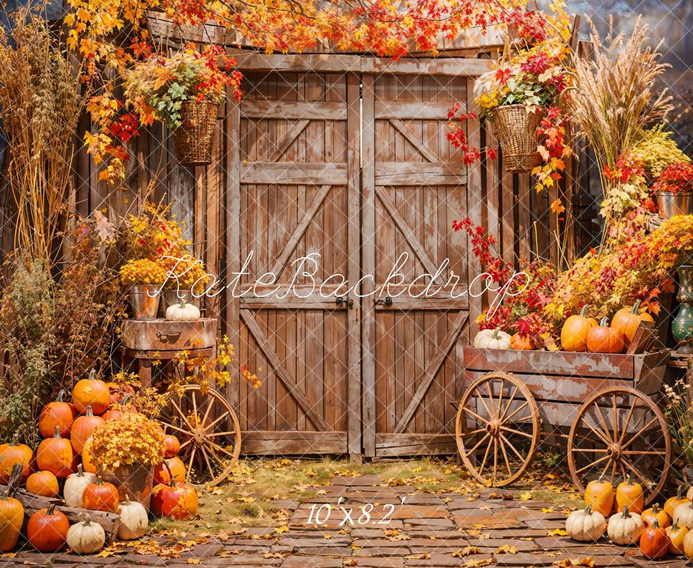 Fondo de Puerta de Granero con Hoja de Arce Flor Calabaza Boho Otoño Diseño de Emetselch