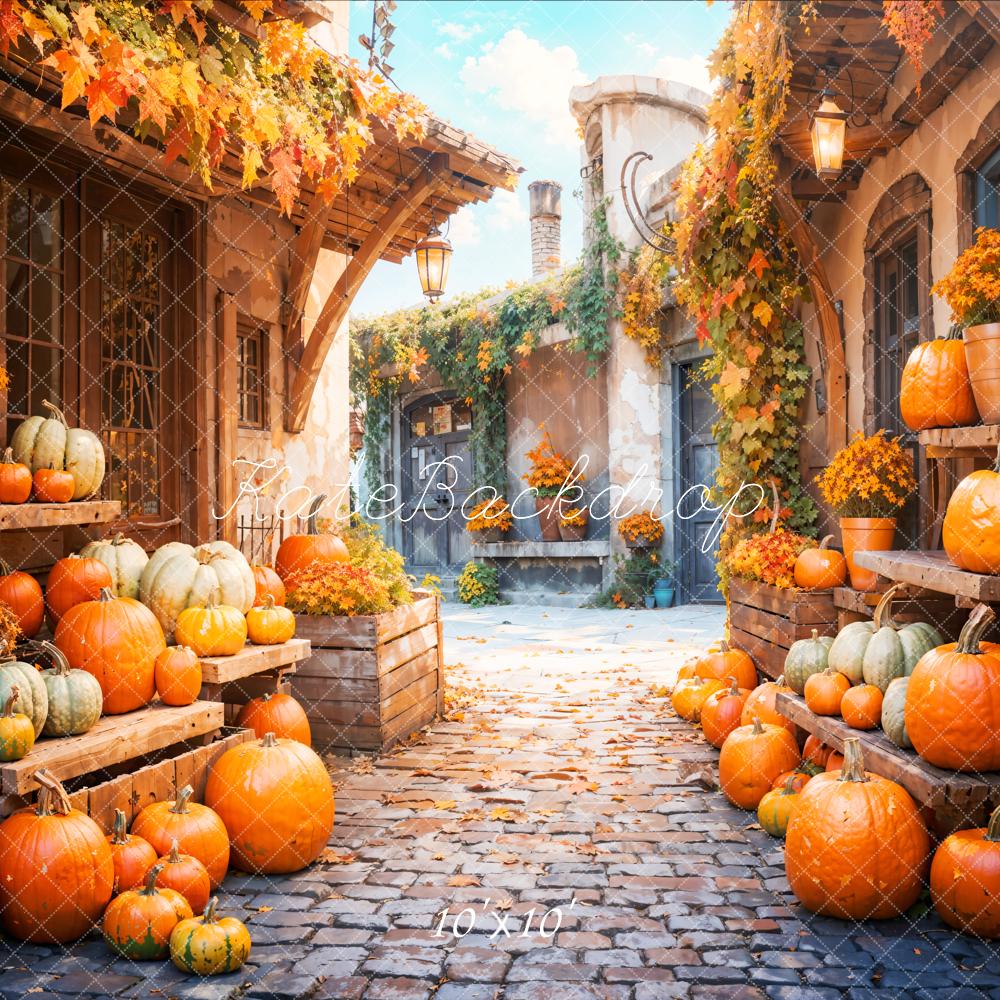 Kate Fall Dreamy Pumpkin Town Street Road Backdrop Designed by Emetselch