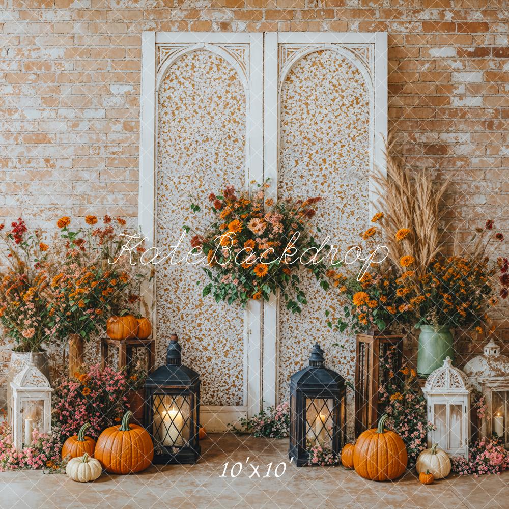 Fall Floral Arch Brick Wall Foto Achtergrond Designed by Emetselch