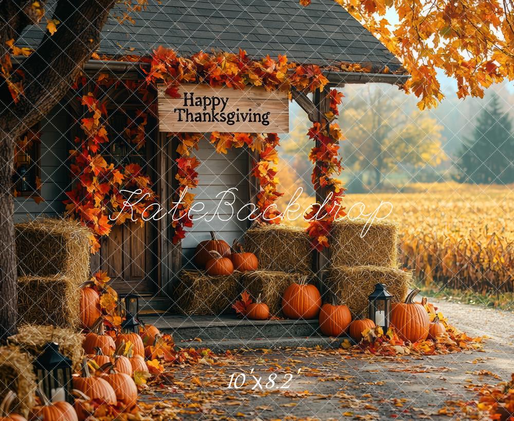 Kate Fall Thanksgiving Cabin Pumpkins Backdrop Designed by Mini MakeBelieve