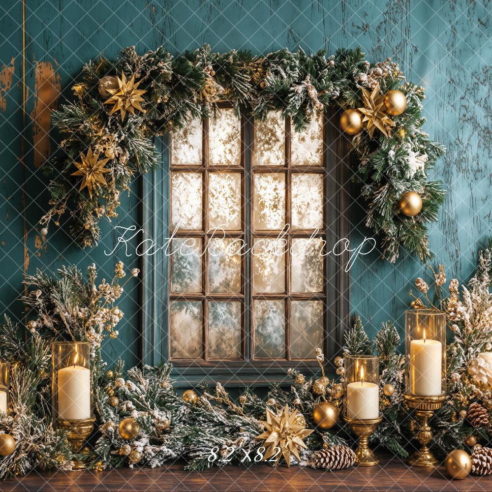 Kate Christmas Blue Wall Window Candles Backdrop Designed by Emetselch