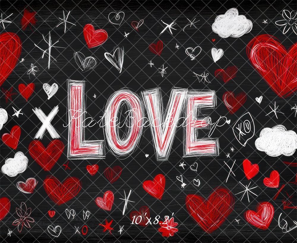 Kate Valentine Love Hearts Chalkboard Backdrop Designed by Mini MakeBelieve