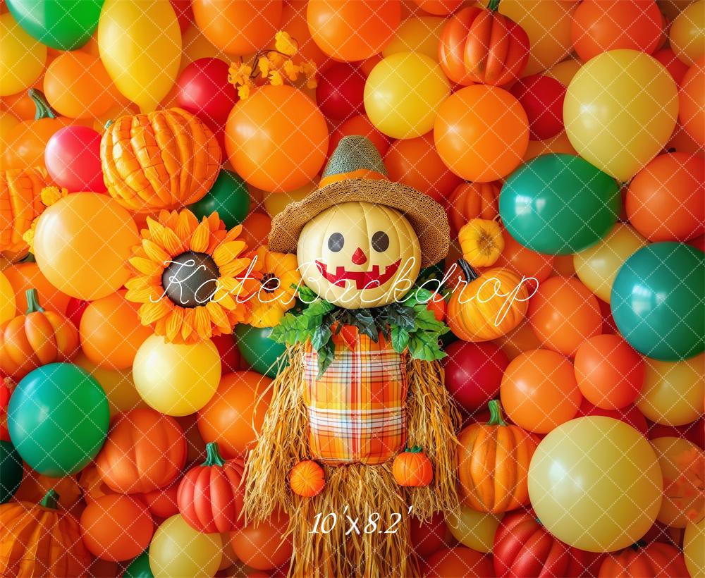 Kate Halloween Scarecrow Balloon Pumpkin Backdrop Designed by Patty Roberts