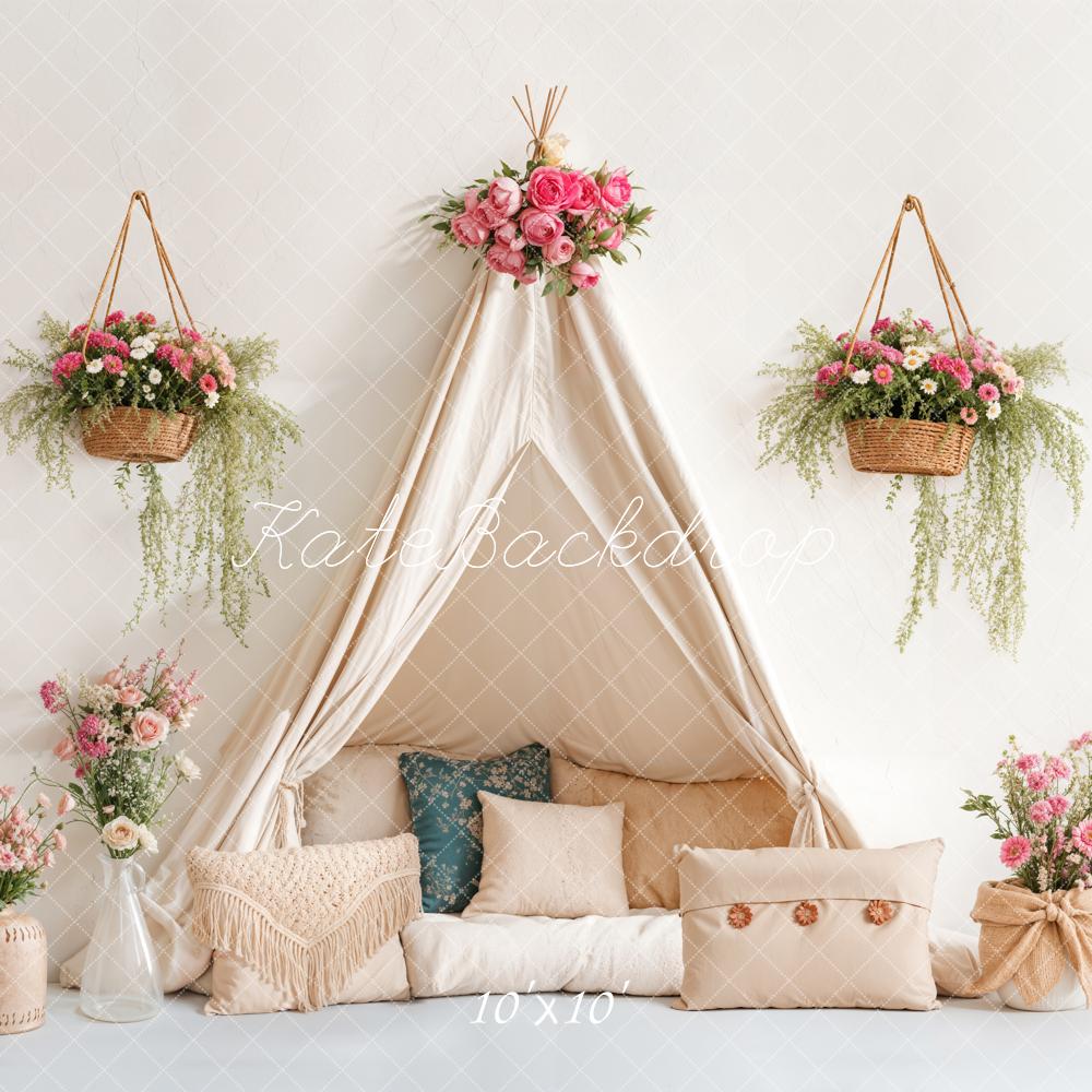 Kate Spring Bohemian Floral Tent Pillow Backdrop Designed by Emetselch