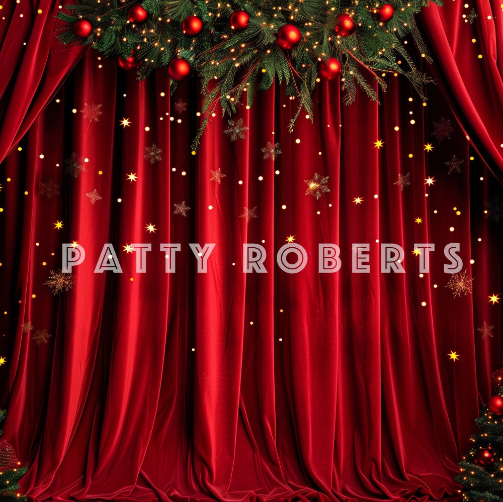 Kate Christmas Tree Red Velvet Curtains Backdrop Designed by Patty Robert