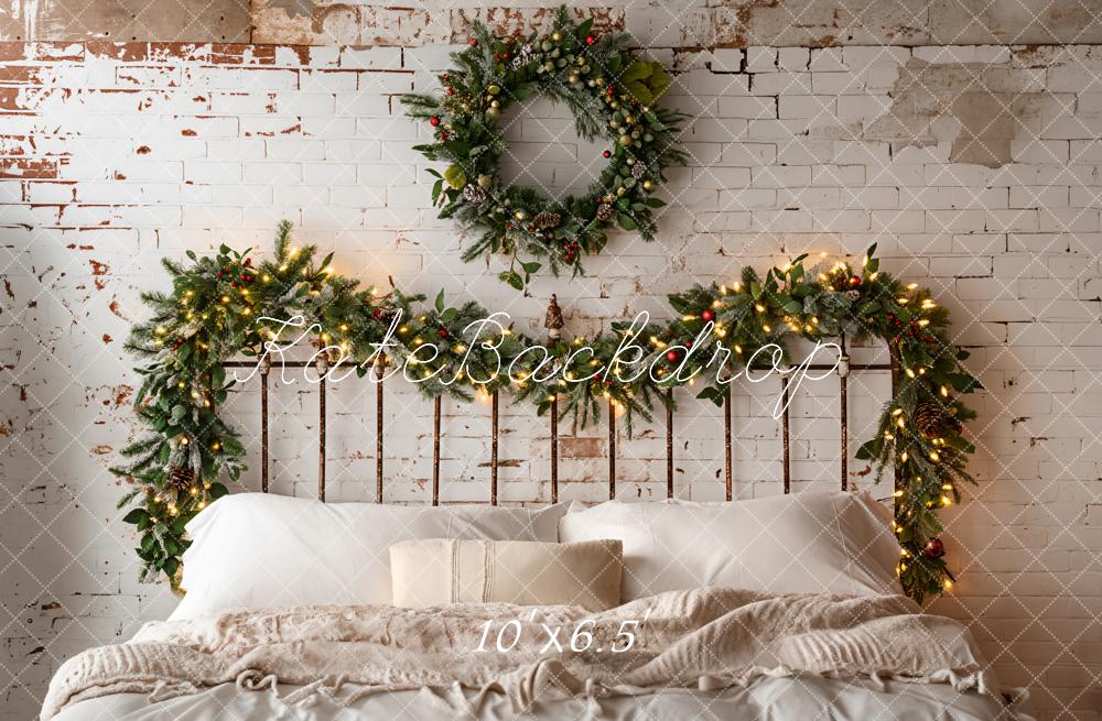 Kate Christmas White Headboard Wreath Backdrop Designed by Emetselch