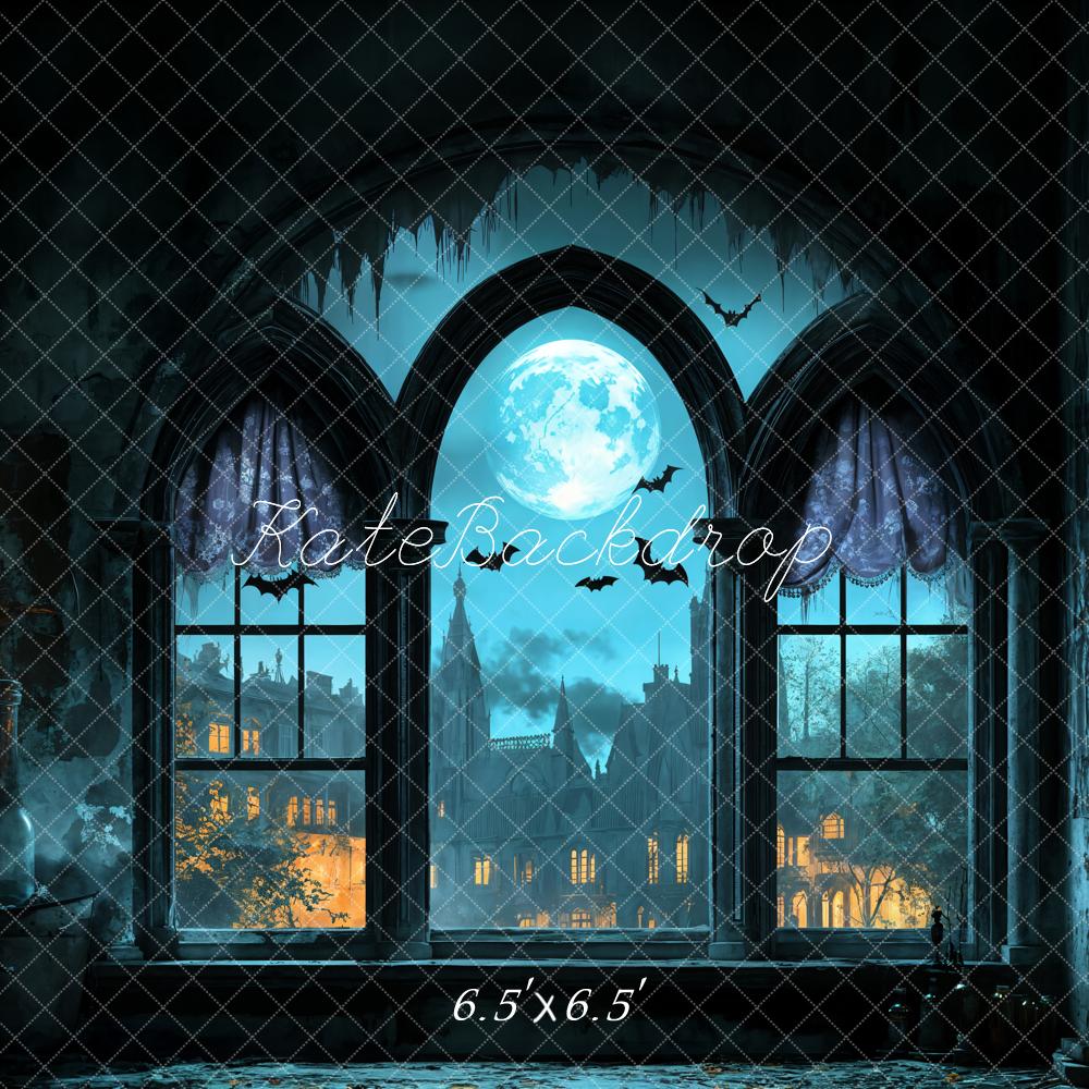 Halloween Gothic Castle Moon Window Foto Achtergrond Designed by Emetselch