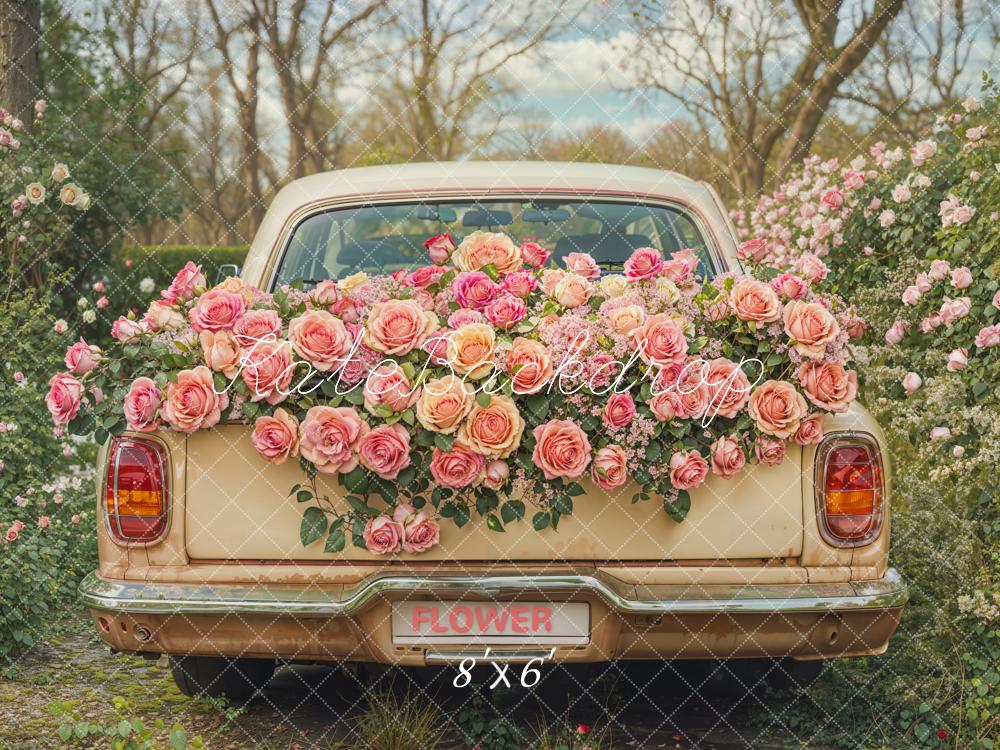 TEST Kate Valentine Vintage Car Pink Roses Backdrop Designed by Emetselch