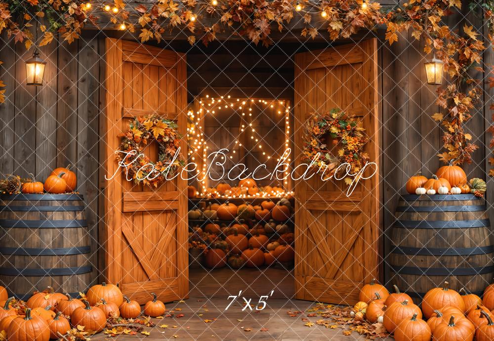 Kate Fall Barn Wooden Door Pumpkins Backdrop Designed by Emetselch