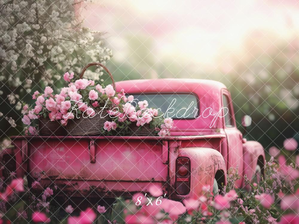 Kate Valentine Pink Truck Flower Garden Backdrop Designed by Patty Roberts