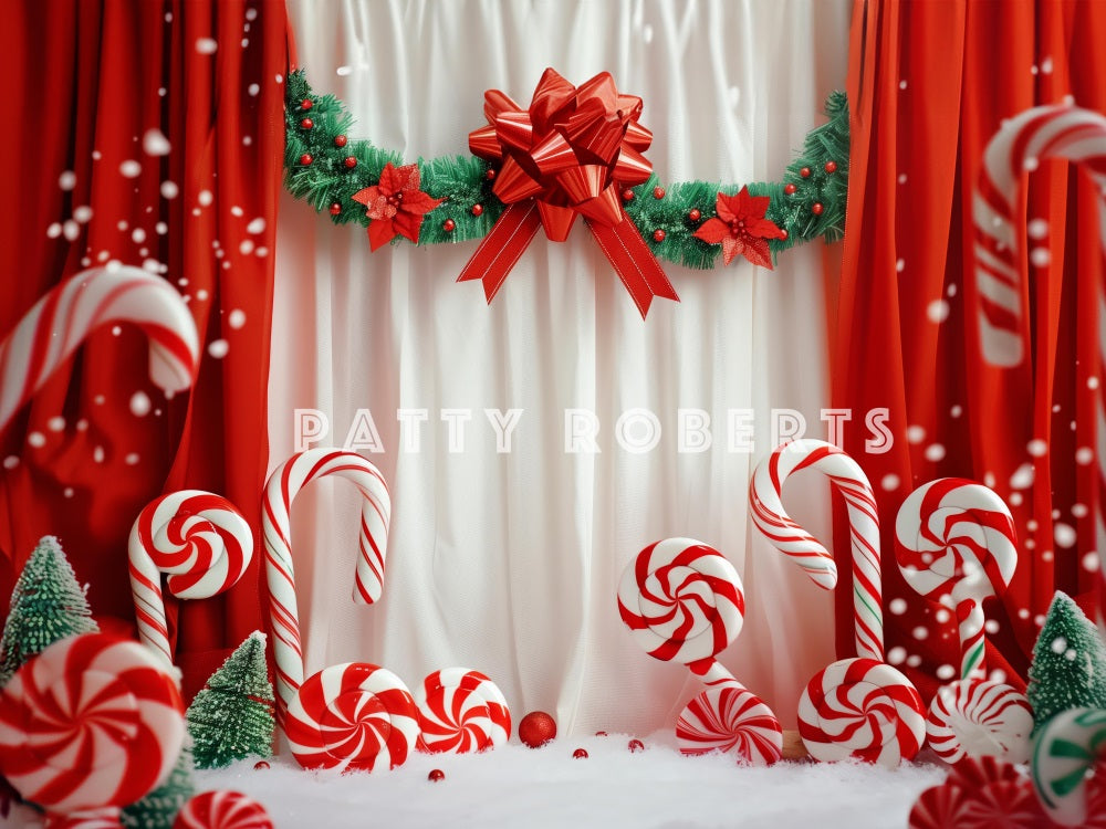 Kate Christmas Candy Canes On Red Curtains Backdrop Designed by Patty Robert