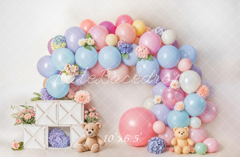 Kate Cake Smash Pastel Balloon Flower Arch Backdrop Designed by Emetselch