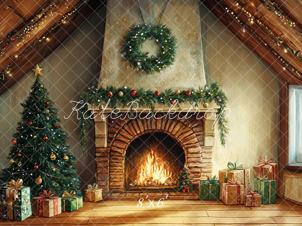 Kate Christmas Tree Fireplace Gift Box Backdrop Designed by GQ