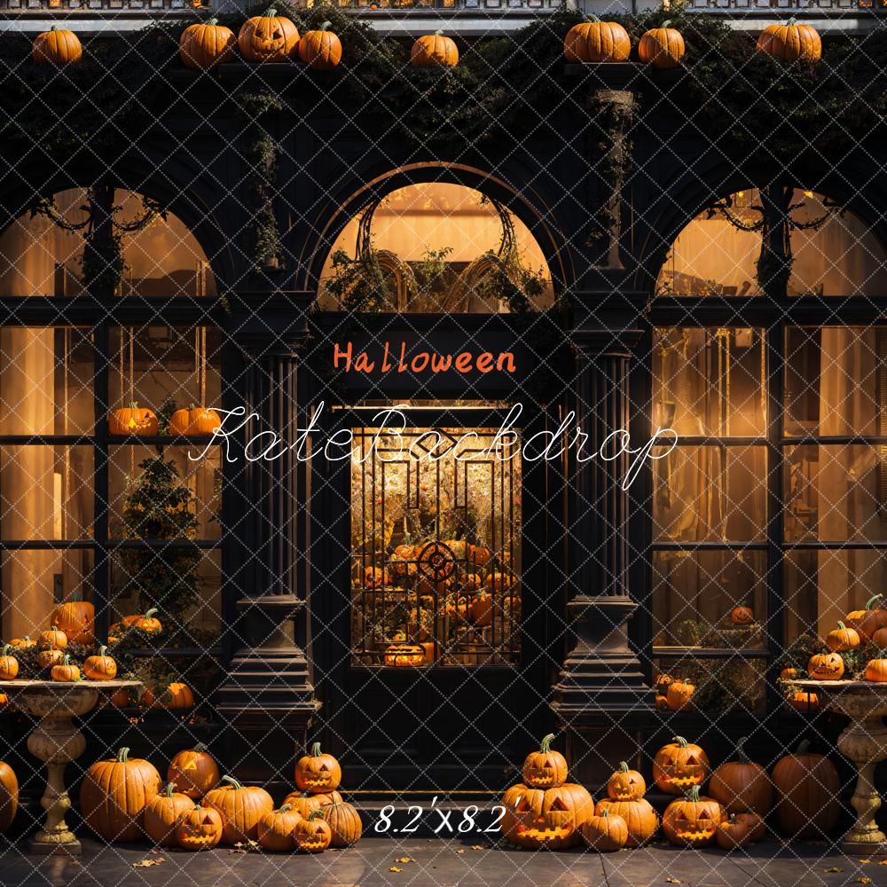 Kate Halloween Pumpkin Dark Retro Store Backdrop Designed by Emetselch