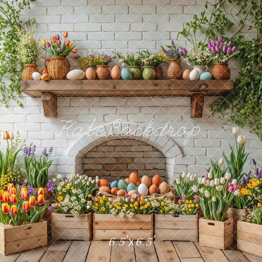 Fondo de Cajas de Madera con Huevos Florales de Pascua Diseñado por Emetselch