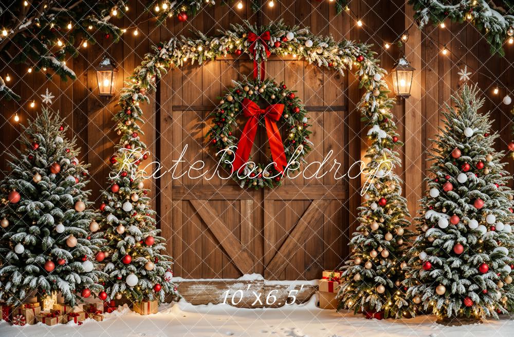 Kate Christmas Trees Arch Wreath Wood Door Backdrop Designed by Emetselch