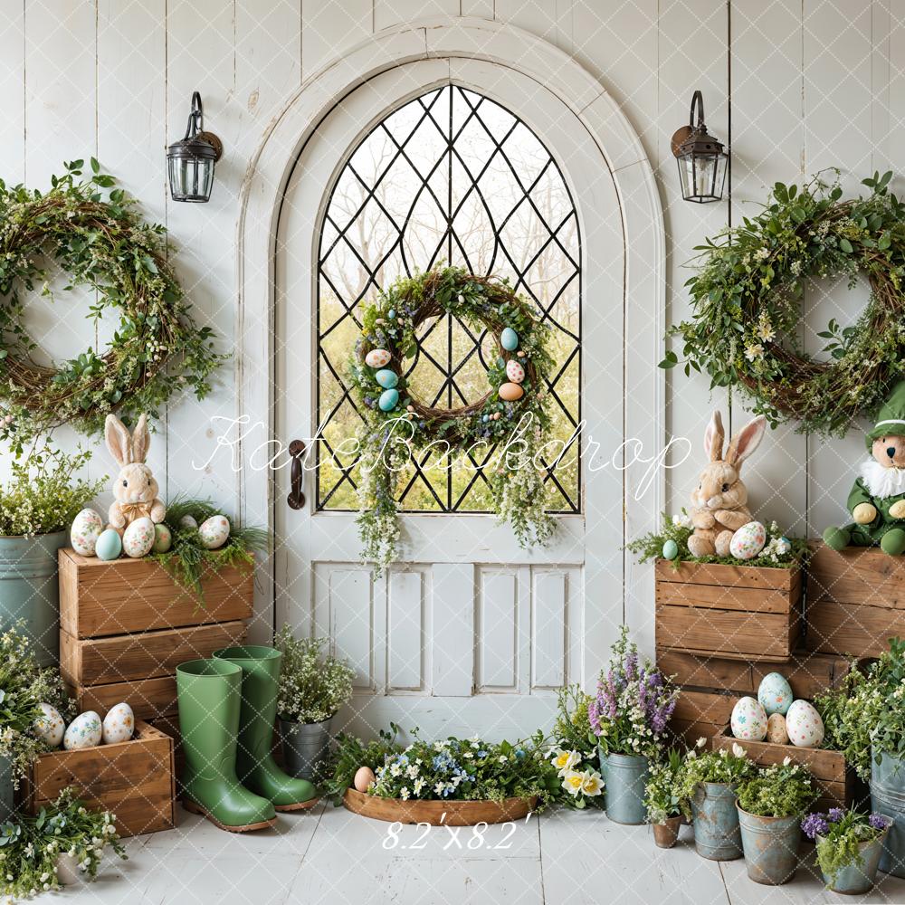 Kate Easter Bunny Spring Wreath Rustic Backdrop Designed by Emetselch