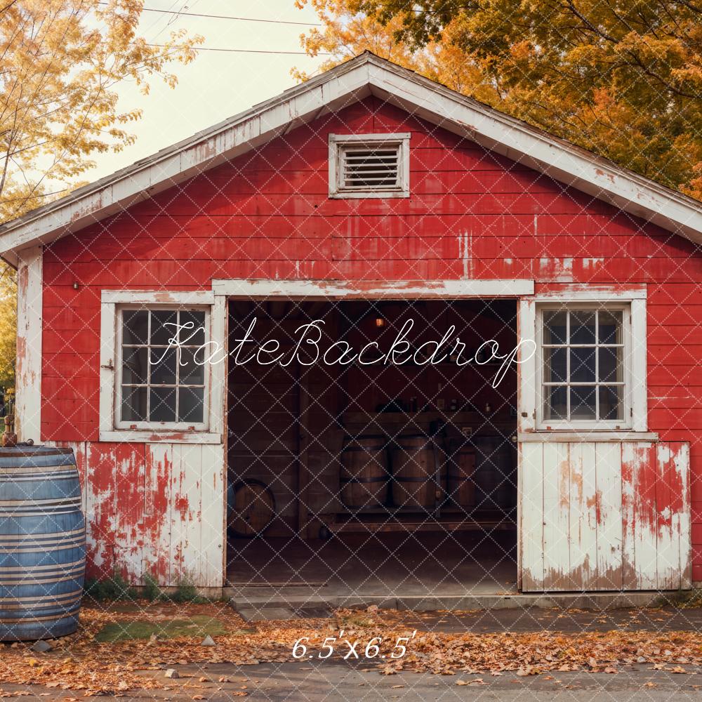 Kate Fall Red Barn Maple Tree Backdrop Designed by Emetselch