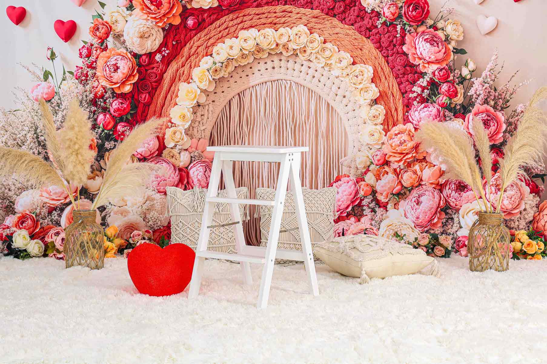 Kate Bohemian Floral Arch Heart Pink Backdrop Designed by Emetselch