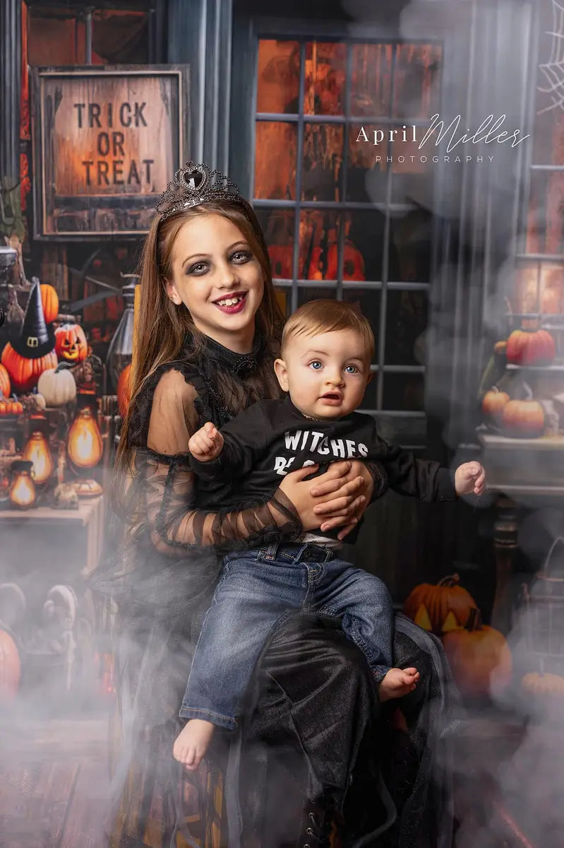 Kate Halloween Spooky Pumpkin Store Trick or Treat Backdrop Designed by Emetselch