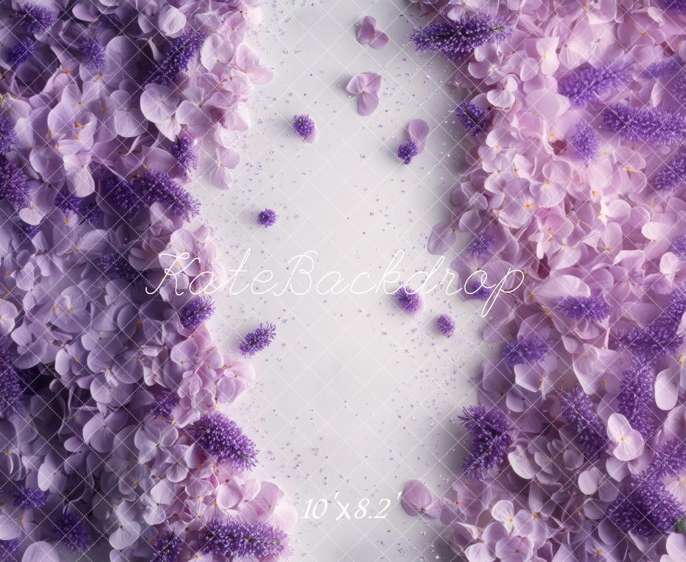 Kate Newborn Purple Floral Petals Floor Backdrop Designed by Mini MakeBelieve