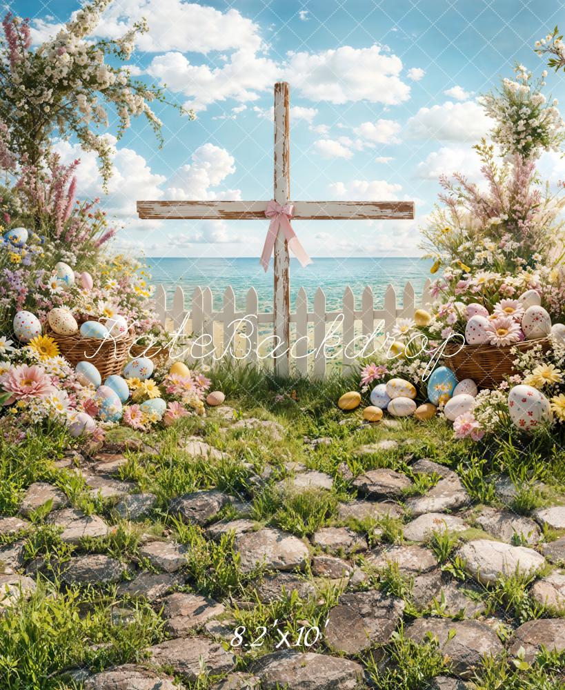 Fondo de Huevos Cruz Florales de Pascua Diseñado por Emetselch